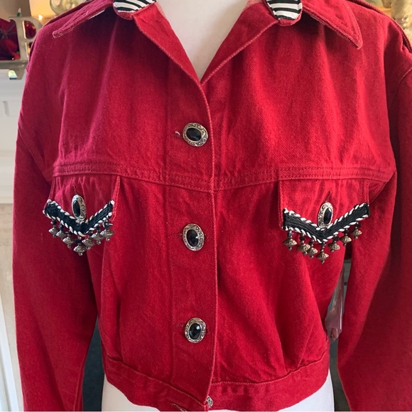 Cache Red Beaded Jeweled Button Down Jacket - Picture 2 of 12